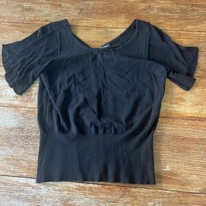 White House Black Market WHBM Sweater Short Sleeve Crew Neck Bow in Back Large